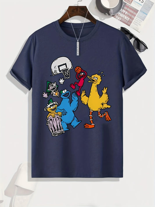 Men's "Cartoon Animals" Graphic Print Crew Neck T-Shirt