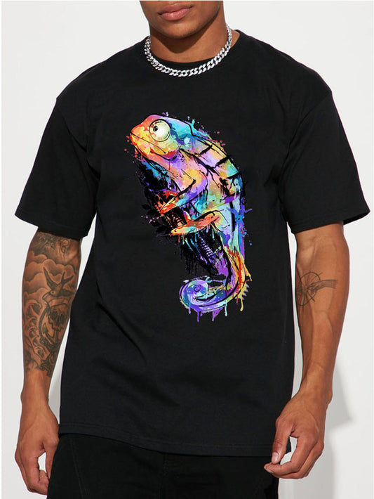 Men's Casual Fashion Colorful Chameleon Print T-Shirt