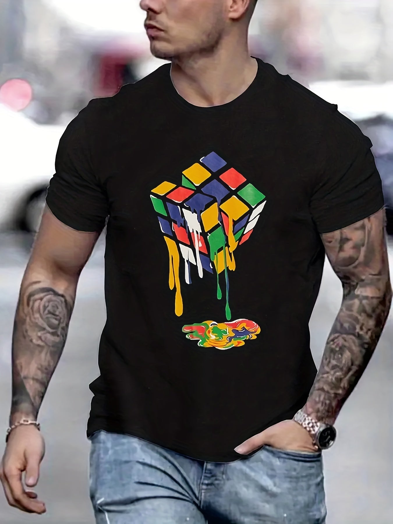 Colorful Rubik's Cube Magic Cube Pattern Print Men's T-shirt