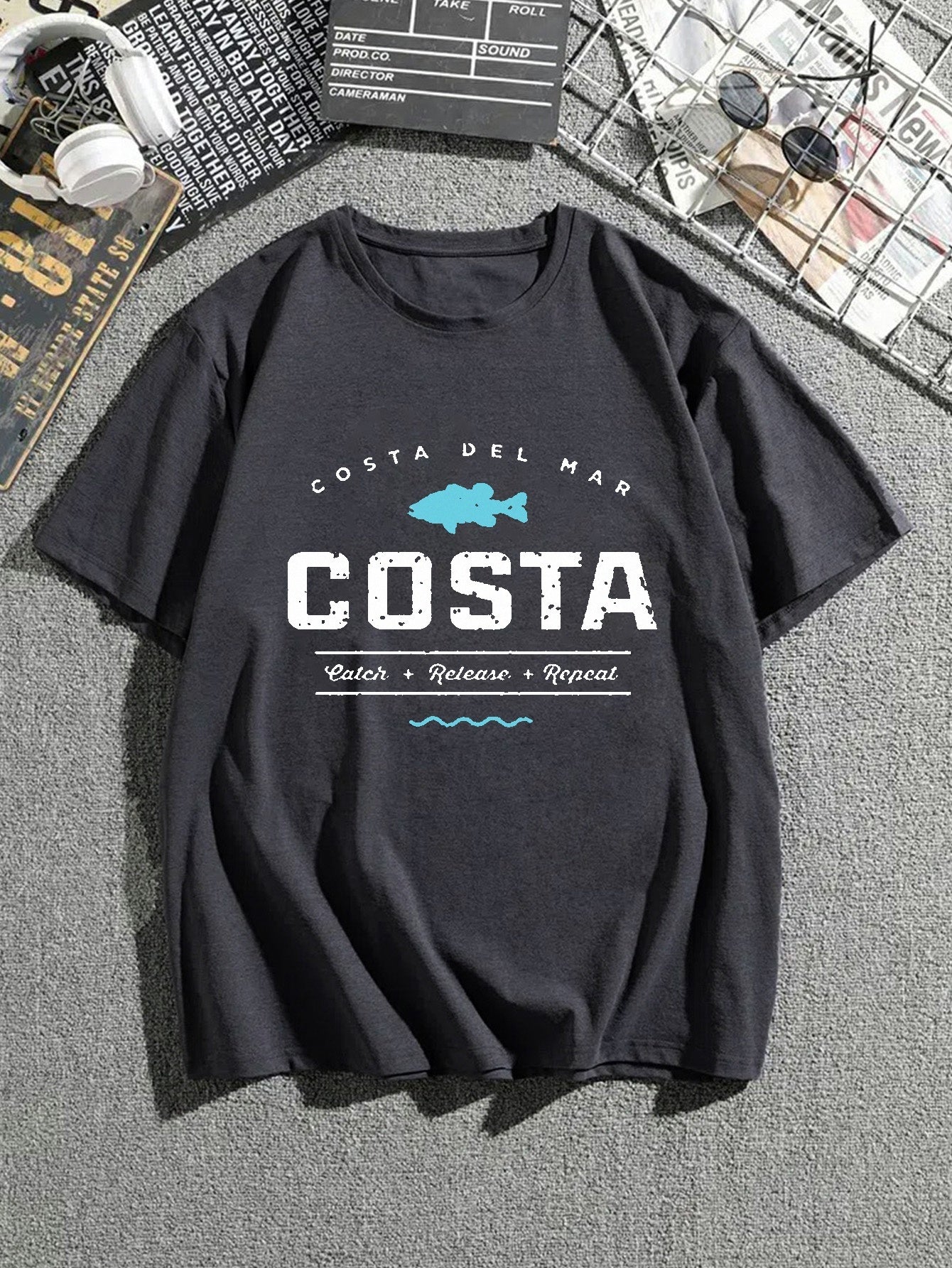 Men's COSTA Print Trendy T-shirt Crew Neck Short Sleeve Tops