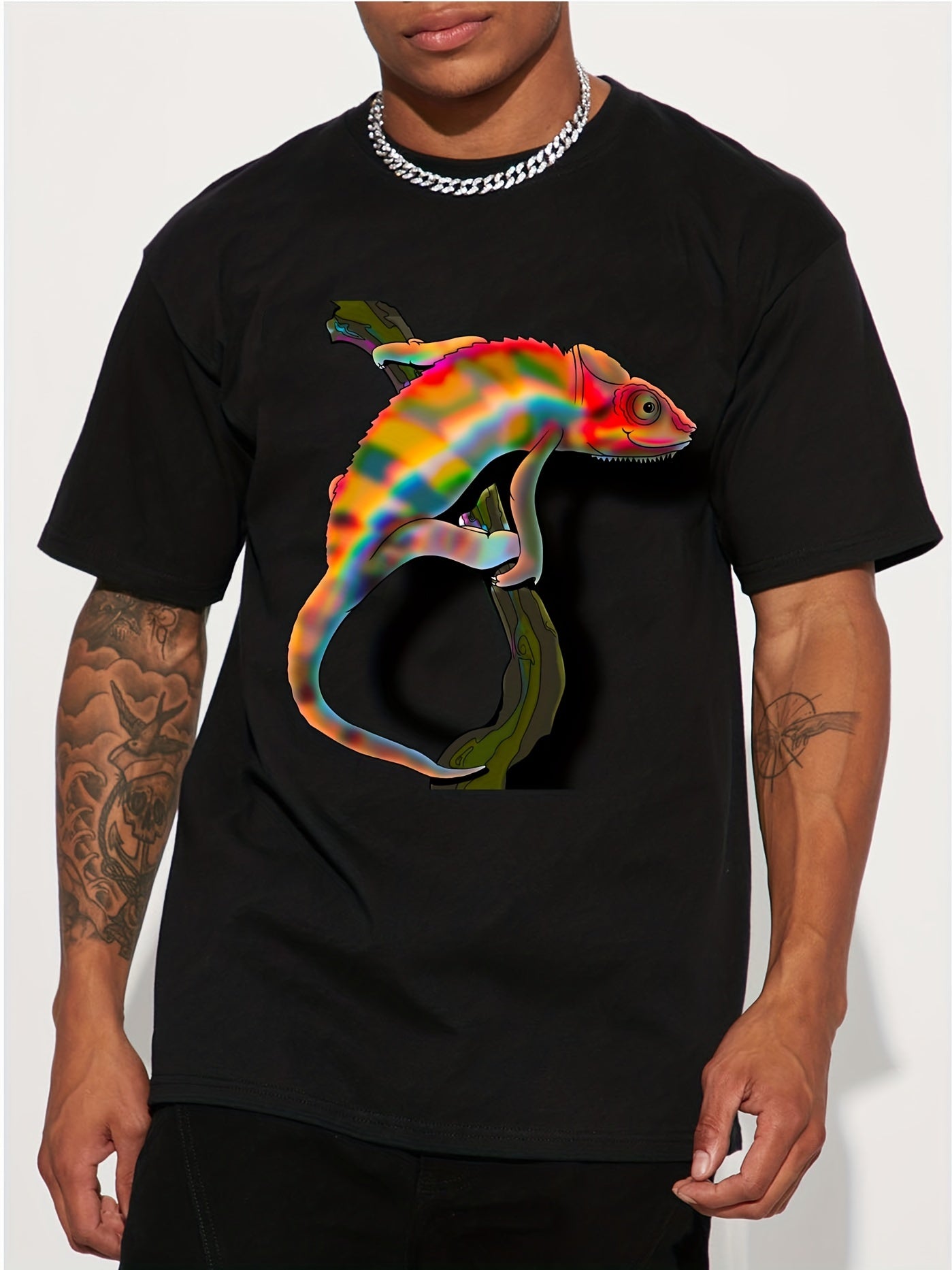 Men's Casual Fashion Colorful Chameleon Print T-Shirt