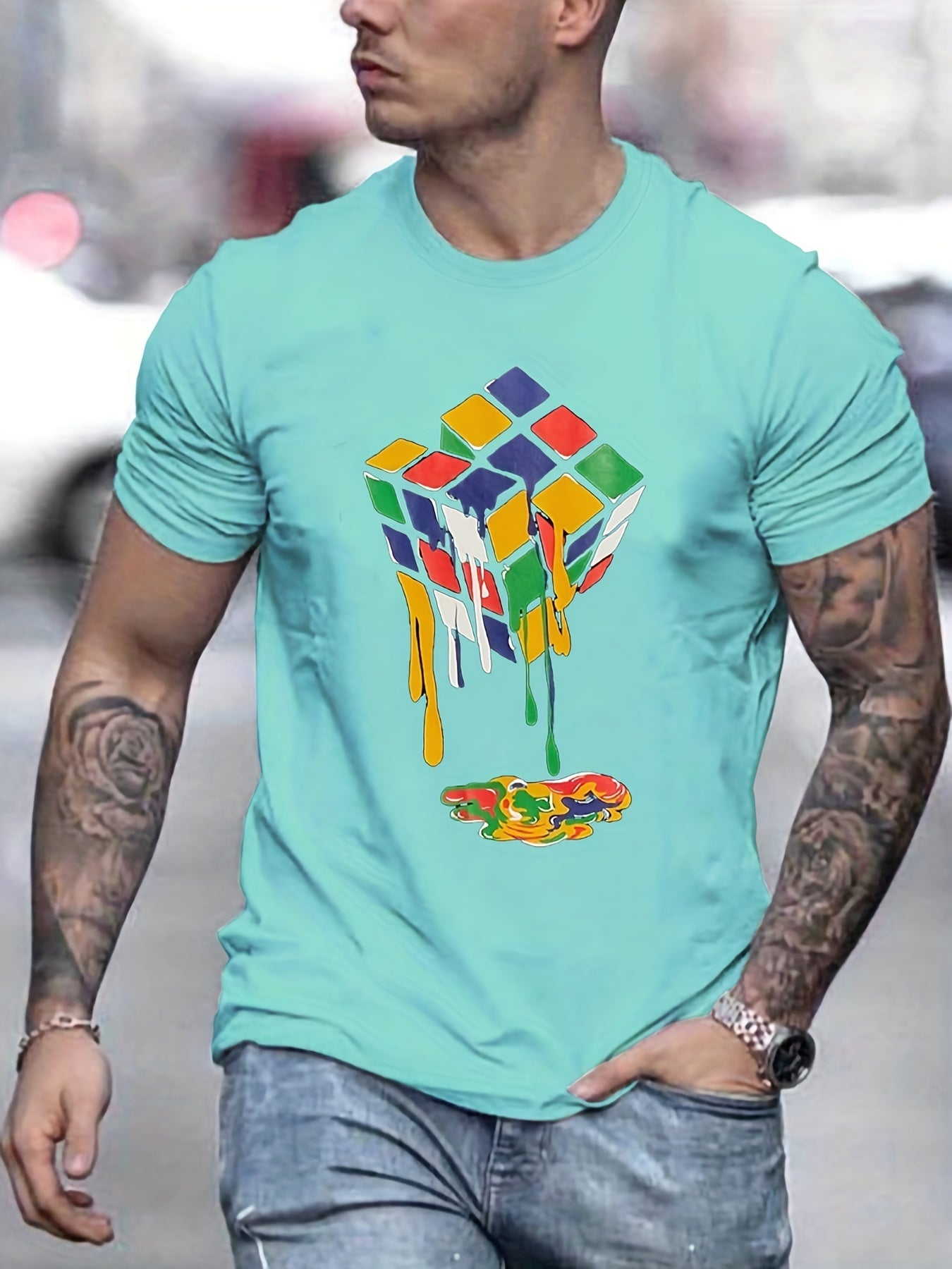 Colorful Rubik's Cube Magic Cube Pattern Print Men's T-shirt