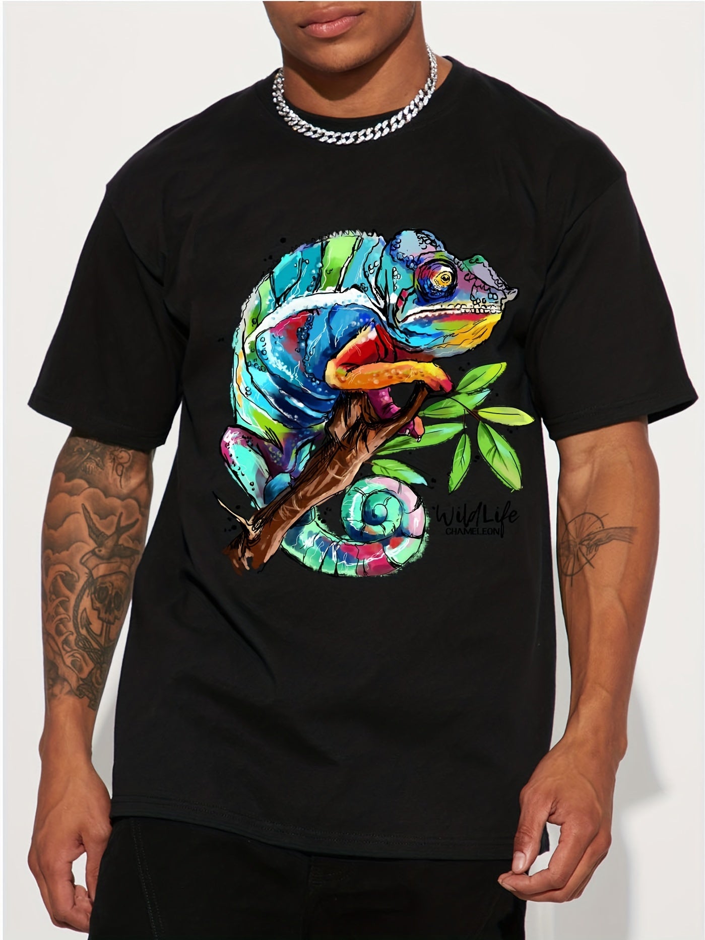 Men's Casual Fashion Colorful Chameleon Print T-Shirt