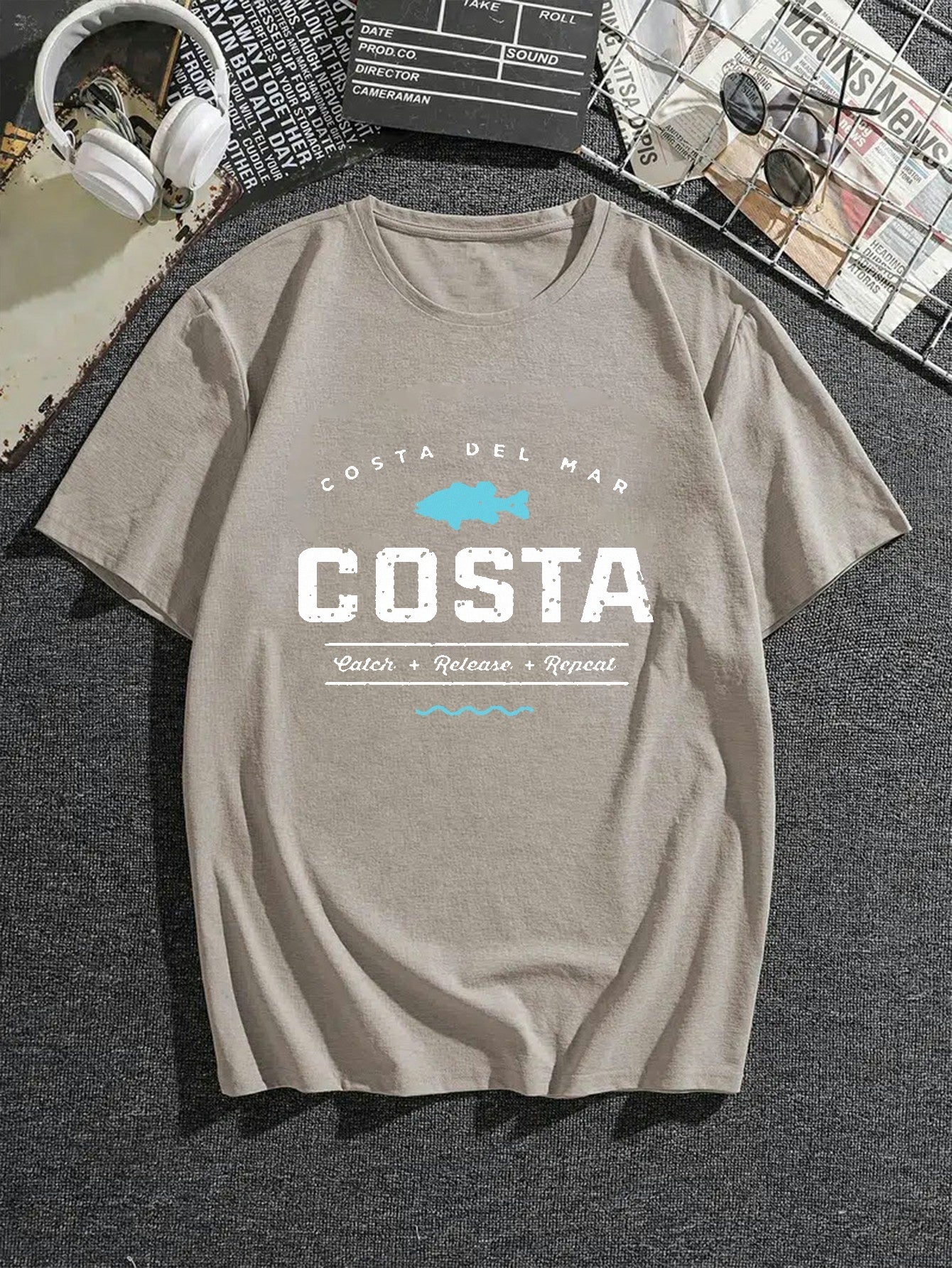 Men's COSTA Print Trendy T-shirt Crew Neck Short Sleeve Tops