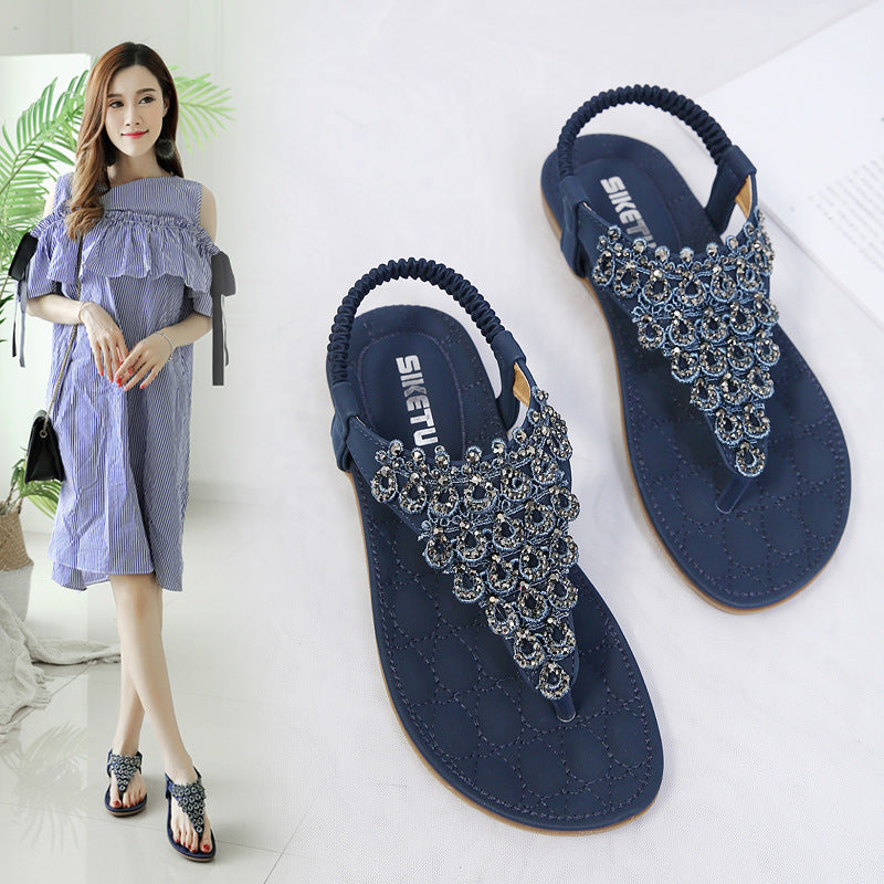 🔥Hot Sale🔥2023 Summer Sandals Lace Rhinestone Flat Shoes