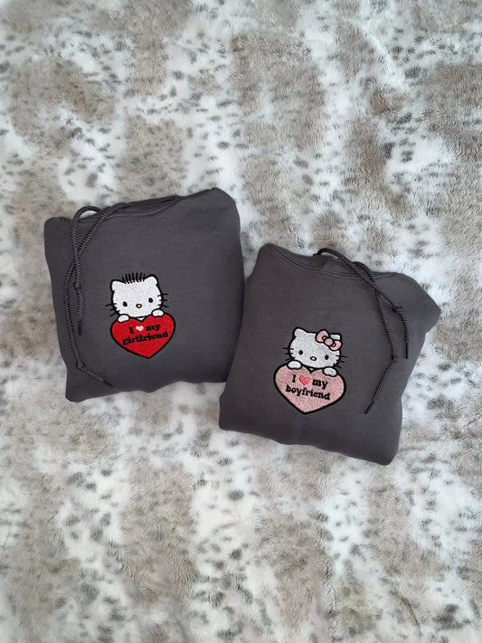 I Love My Bf/ Gf Matching Kitties Couples Embroidery