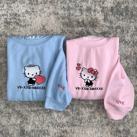 Matching Couples Kitty Embroidery Hoodies/Sweatshirts