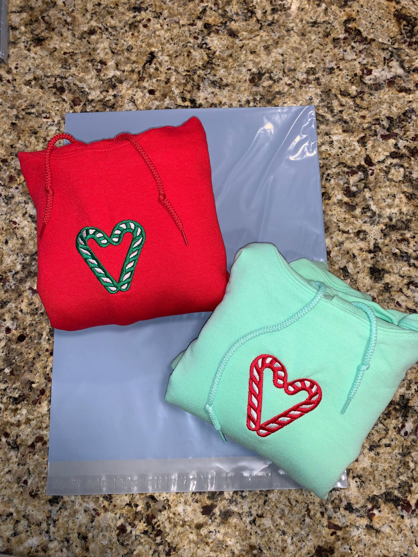 Besties / Couples Candy Cane Embroidered Hearts