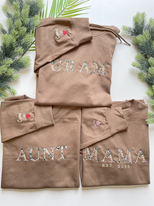 Custom Floral Alphabet Embroidered Crewneck/Hoodies