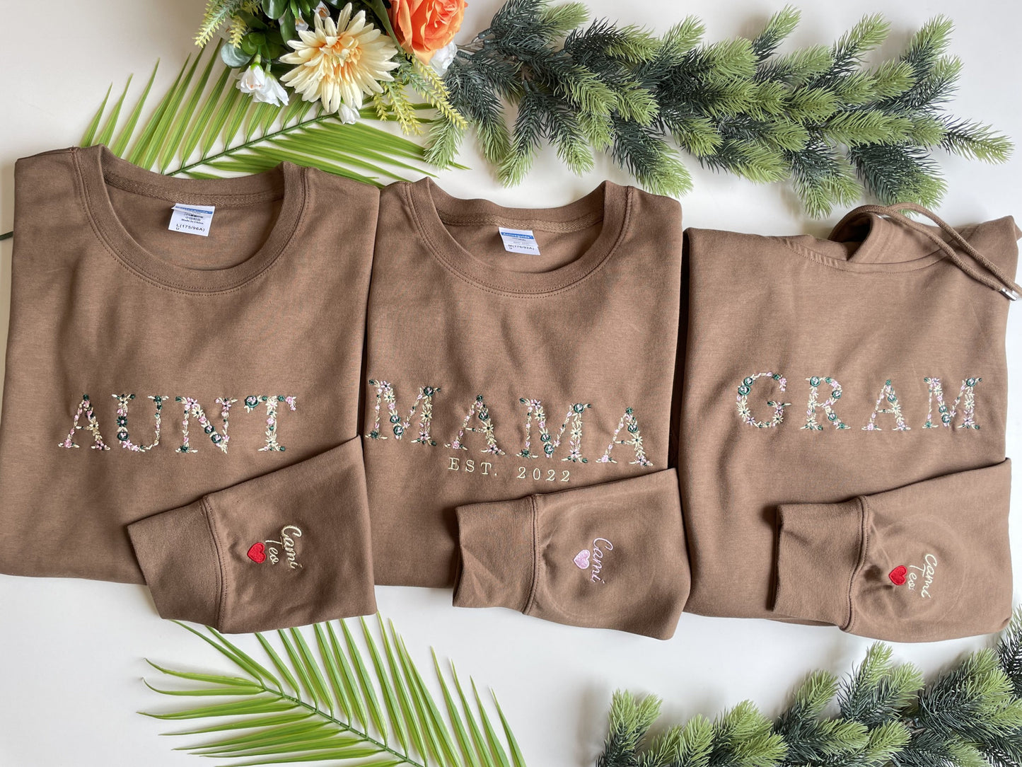 Custom Floral Alphabet Embroidered Crewneck/Hoodies