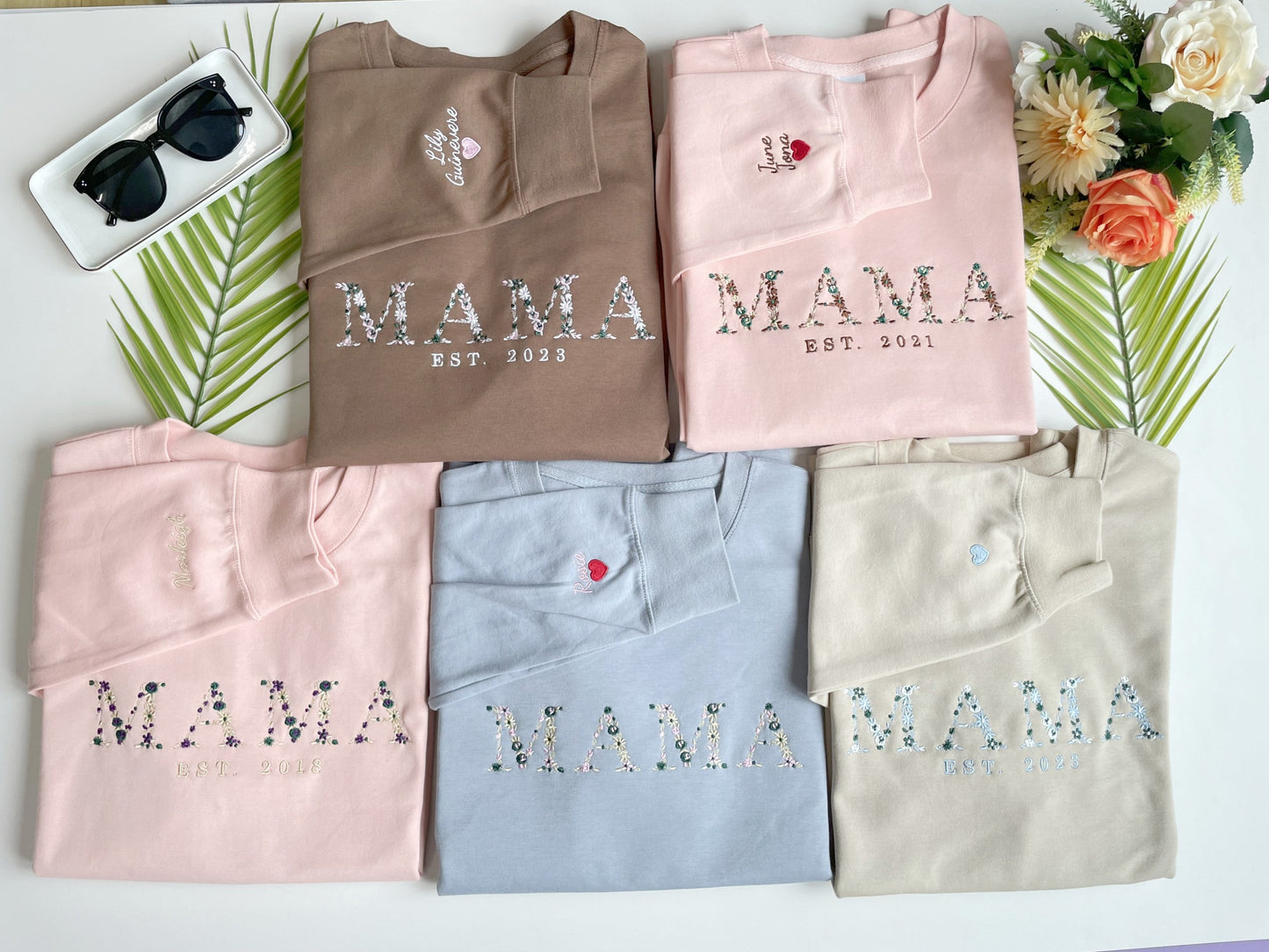 Custom Floral Alphabet Embroidered Crewneck/Hoodies