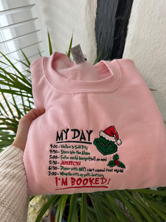 Funny My Day Schedule Embroidered Christmas Sweatshirt