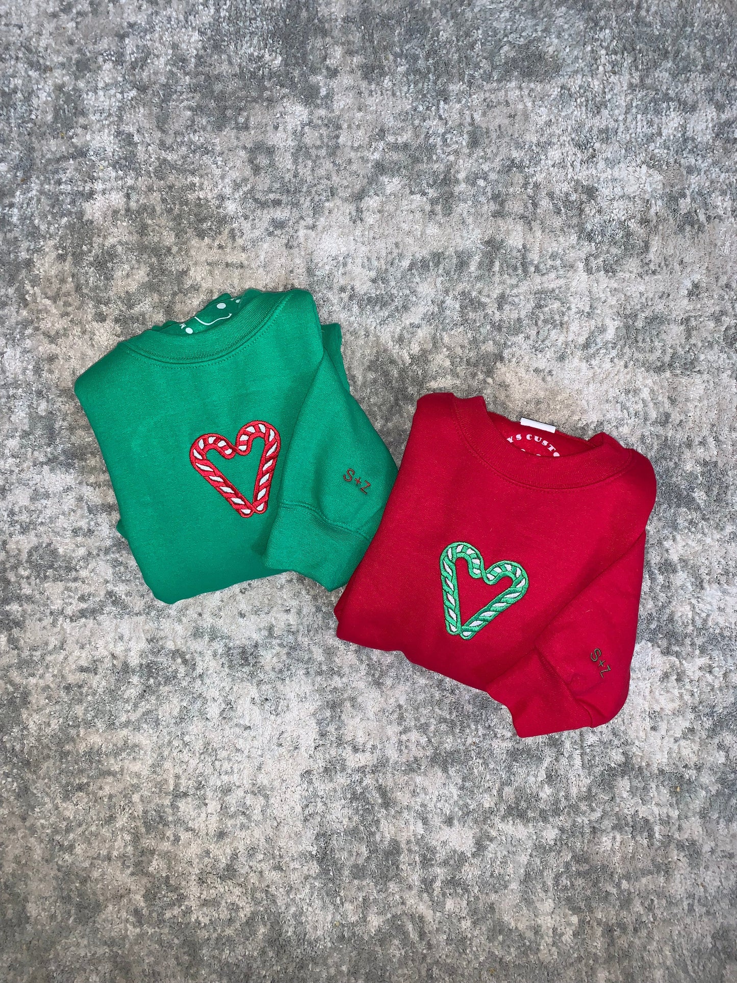 Besties / Couples Candy Cane Embroidered Hearts