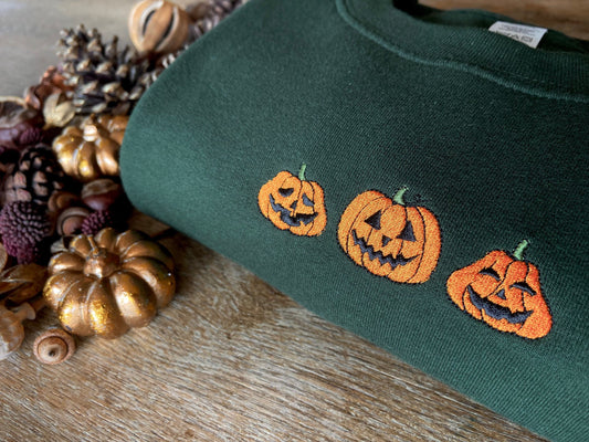 Pumpkin Face Embroidered Sweatshirt Halloween