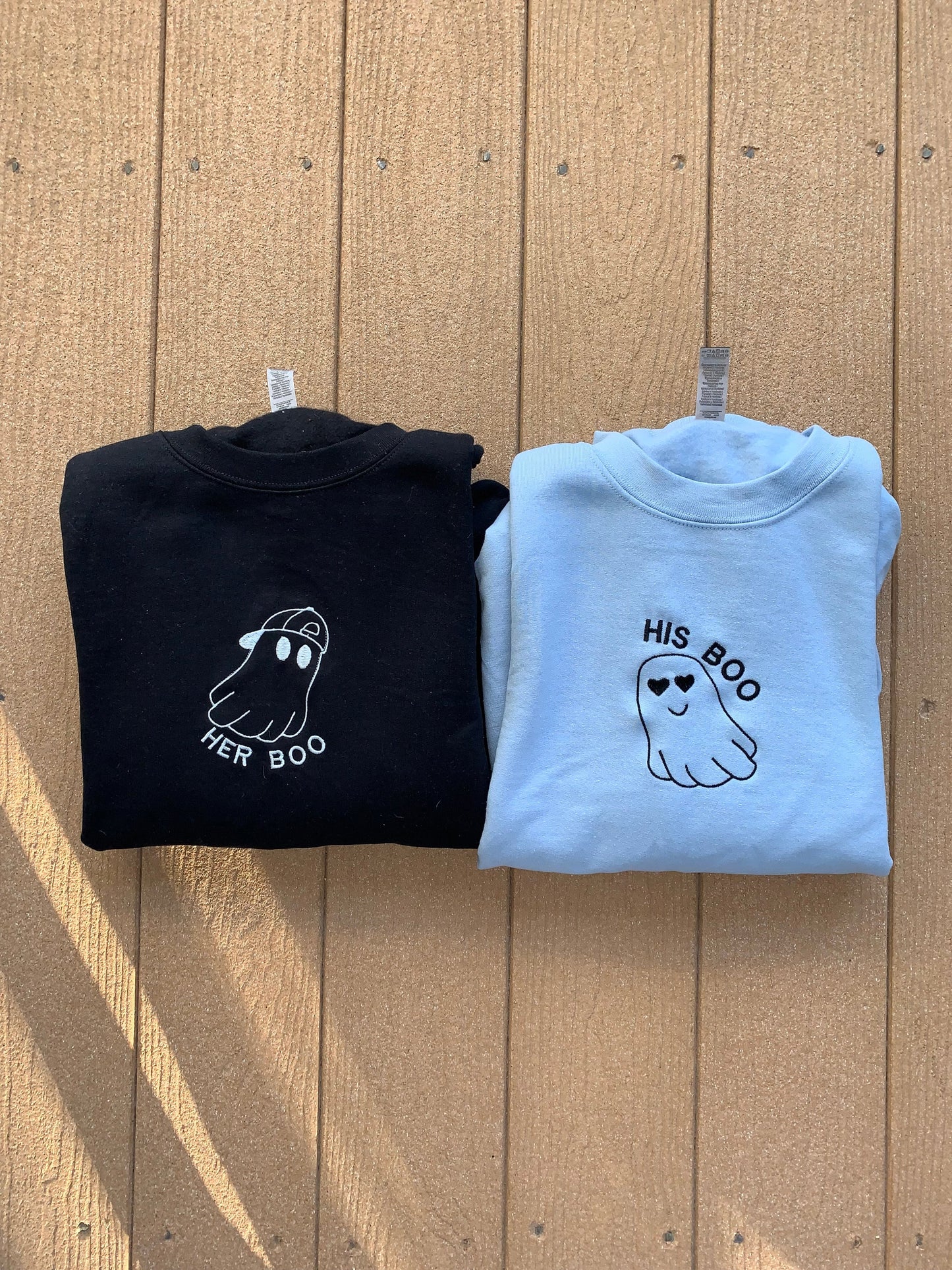 His and Her Boo Embroidery Matching Couples Hoodies/Sweatshirts