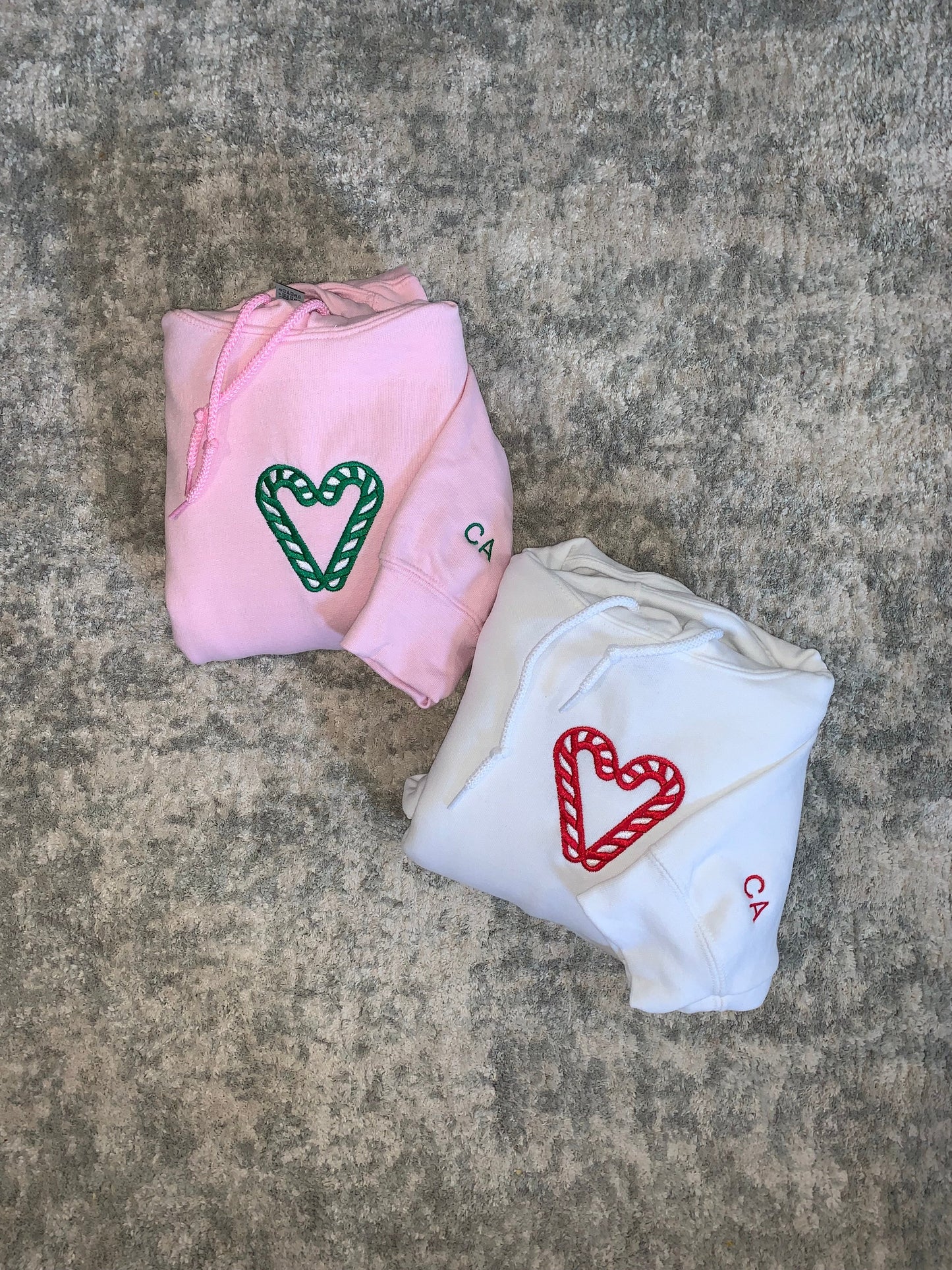 Besties / Couples Candy Cane Embroidered Hearts