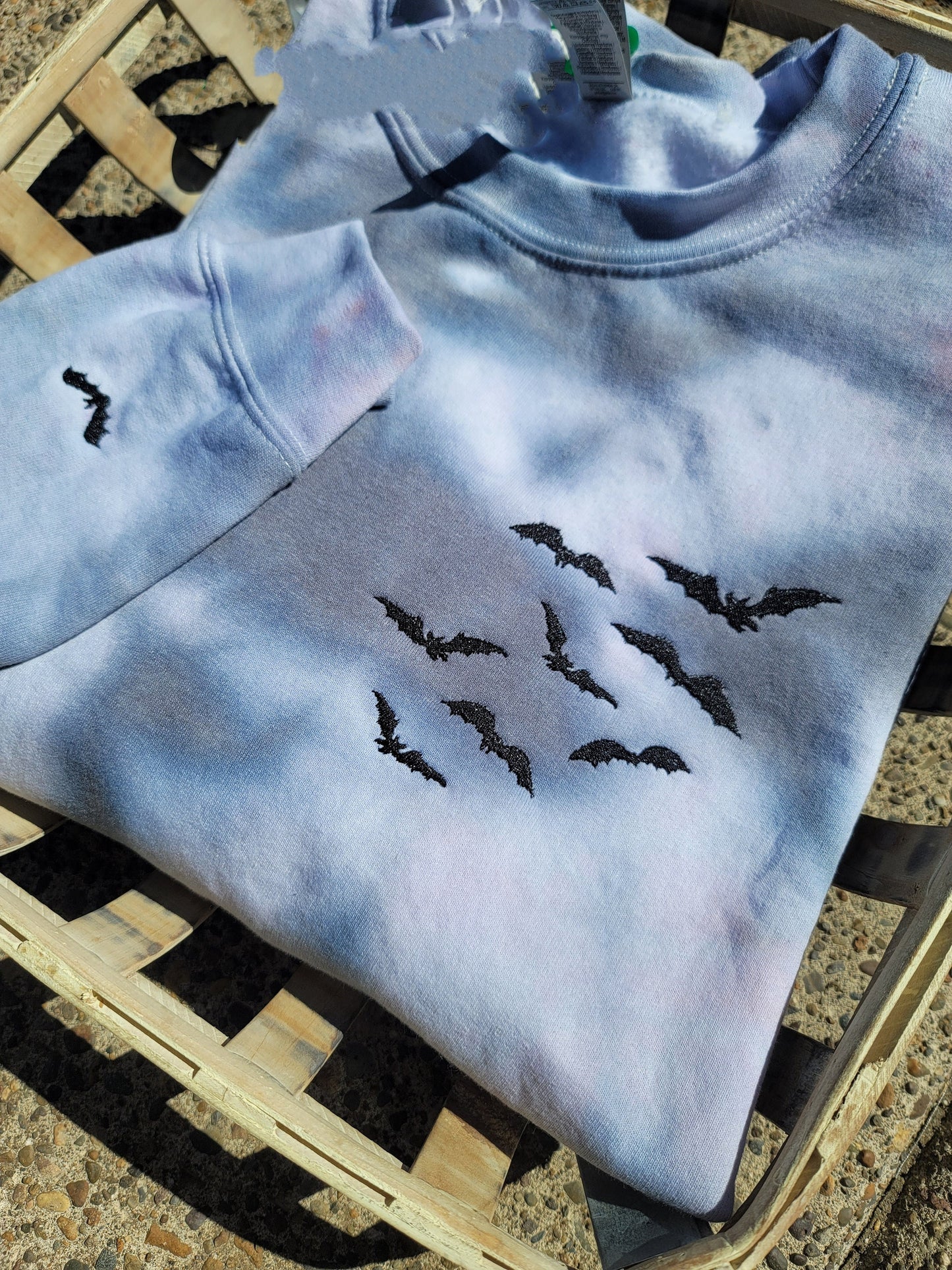 Embroidered Tie-Dye Bat Halloween Crew Neck Sweatshirt