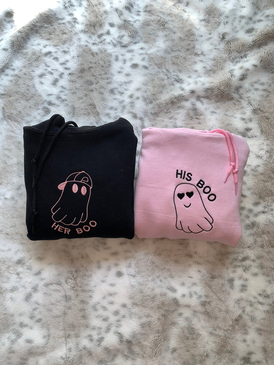 His and Her Boo Embroidery Matching Couples Hoodies/Sweatshirts