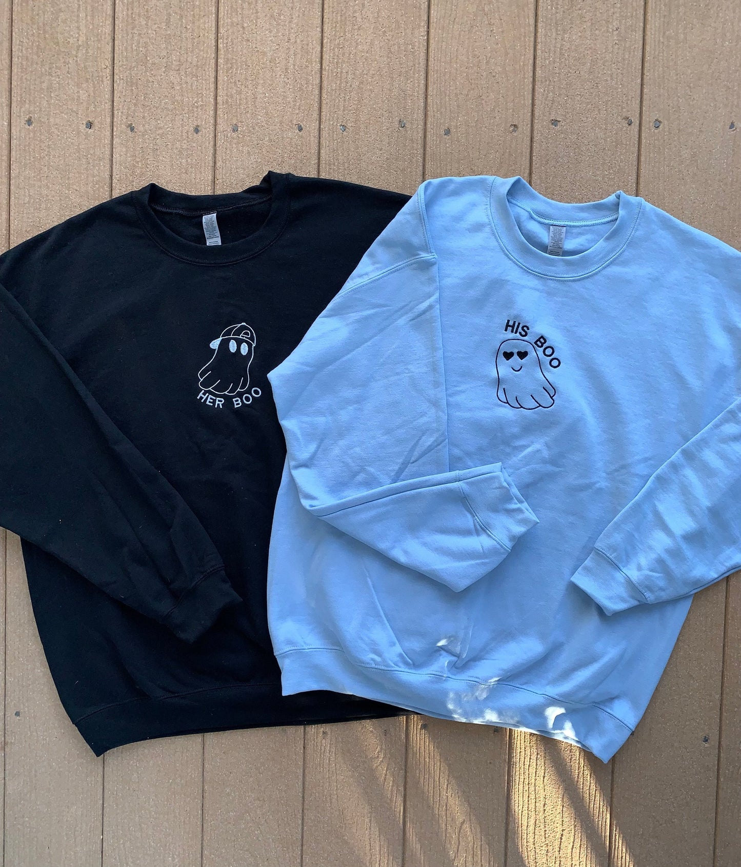 His and Her Boo Embroidery Matching Couples Hoodies/Sweatshirts