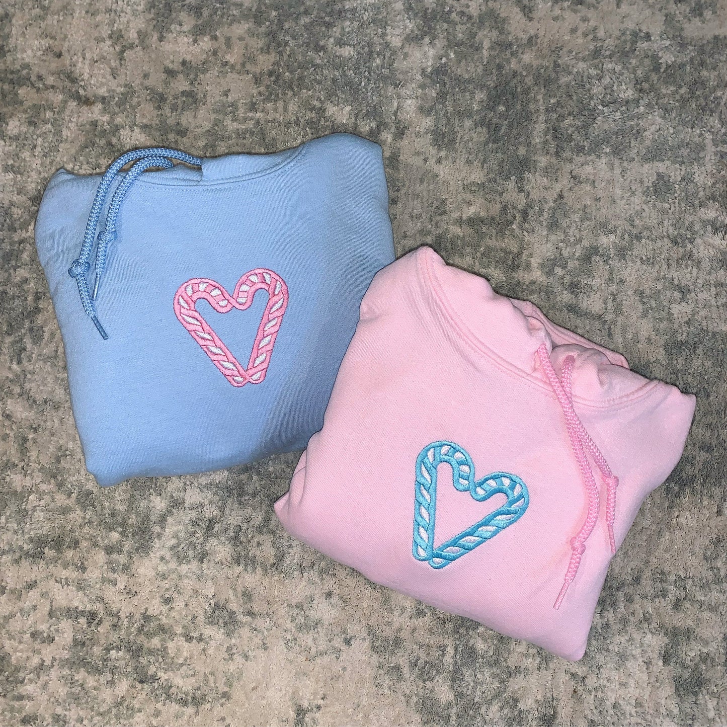 Besties / Couples Candy Cane Embroidered Hearts