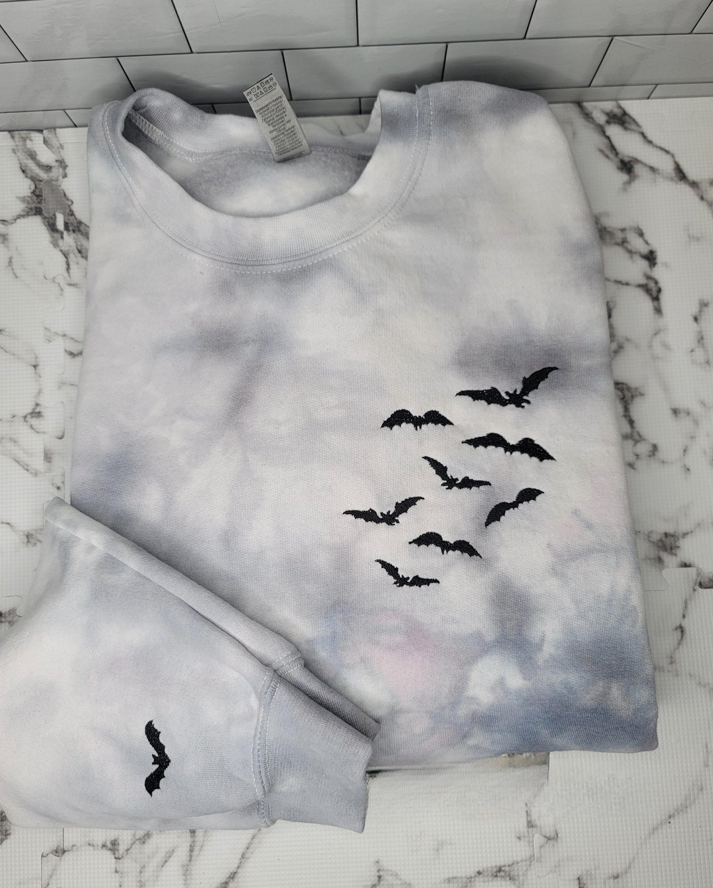 Embroidered Tie-Dye Bat Halloween Crew Neck Sweatshirt