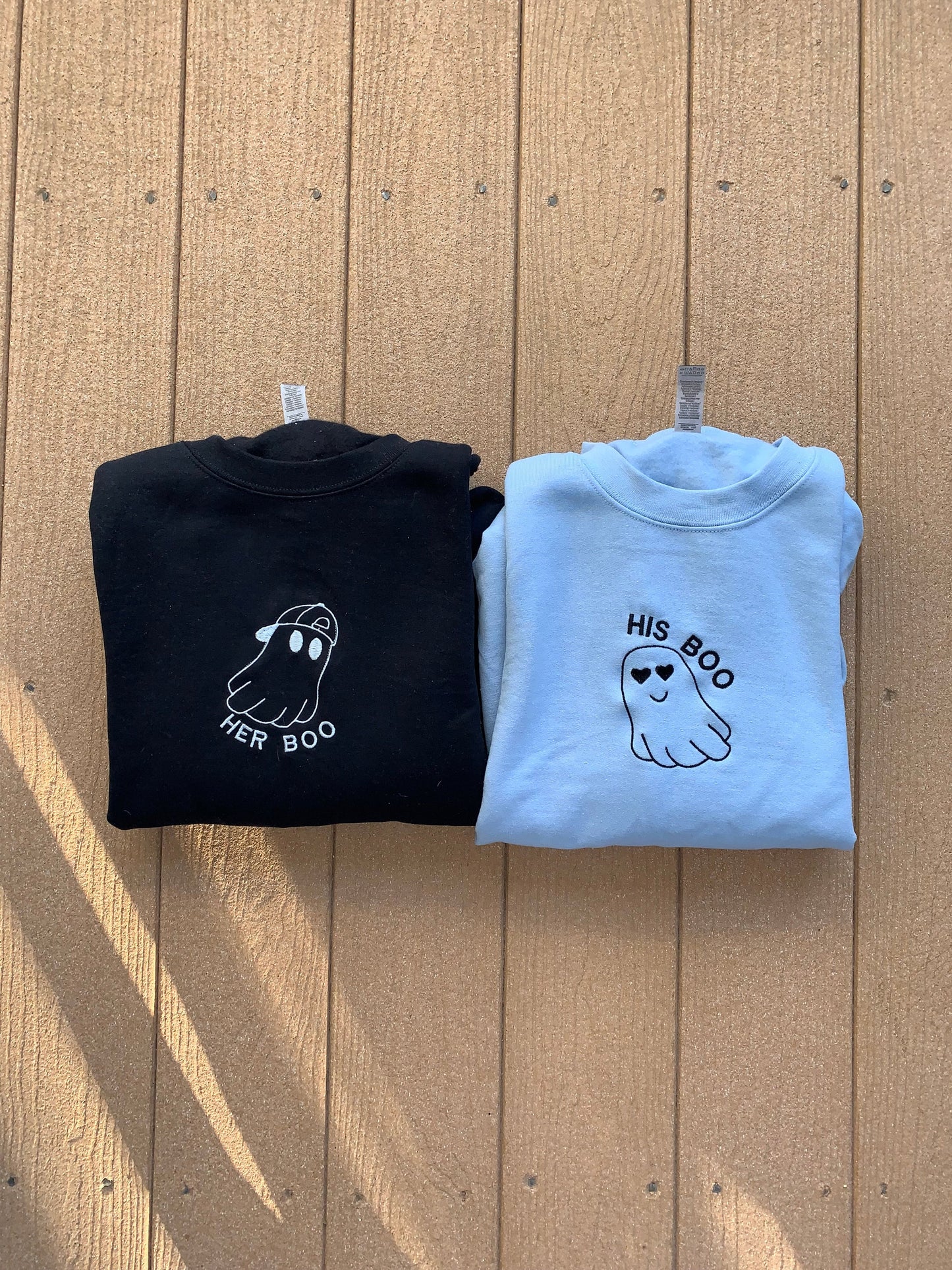 His and Her Boo Embroidery Matching Couples Hoodies/Sweatshirts