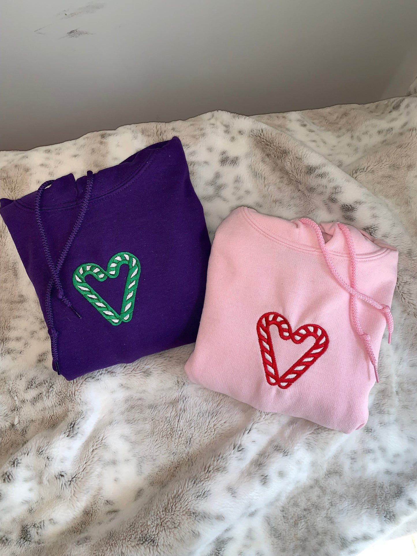 Besties / Couples Candy Cane Embroidered Hearts