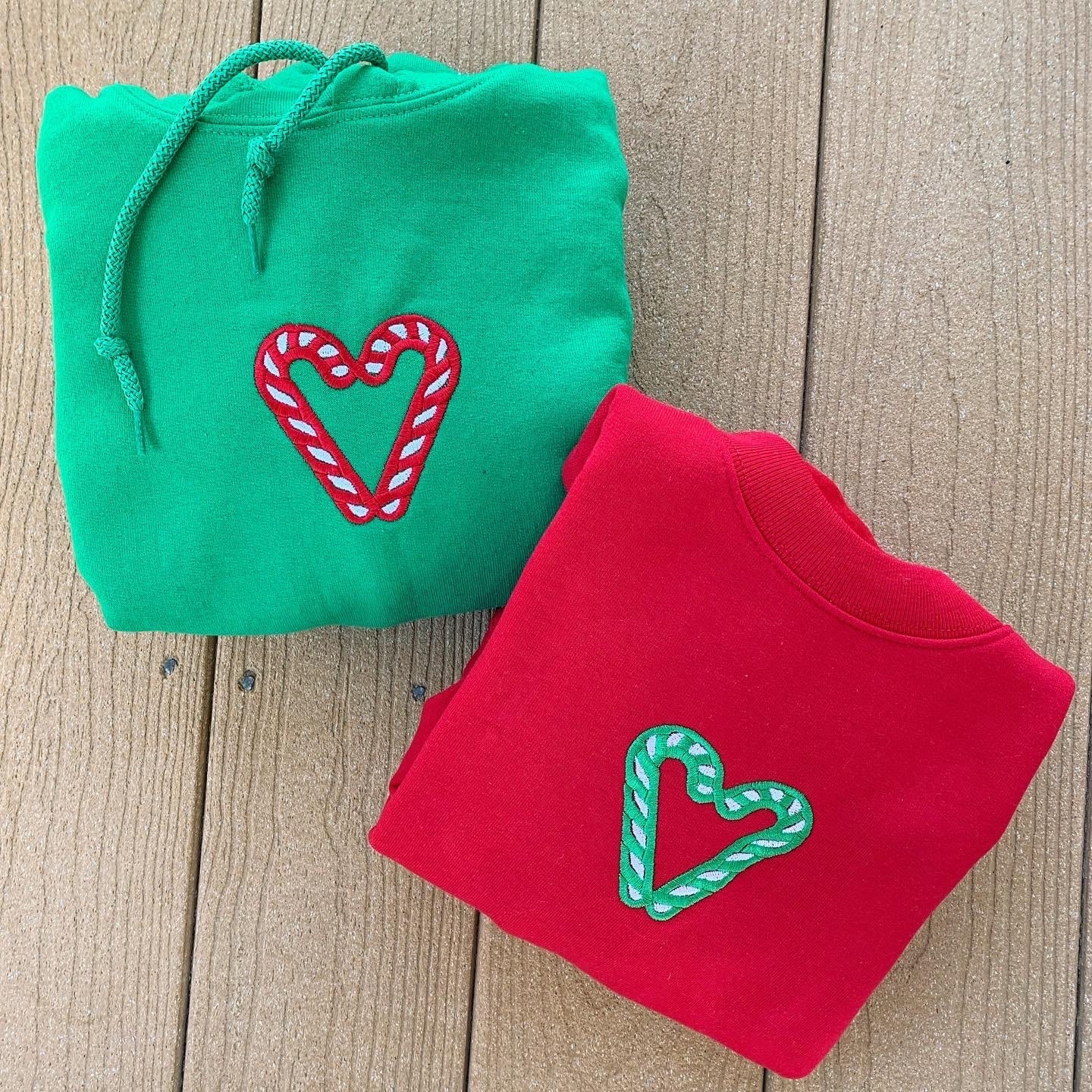 Besties / Couples Candy Cane Embroidered Hearts