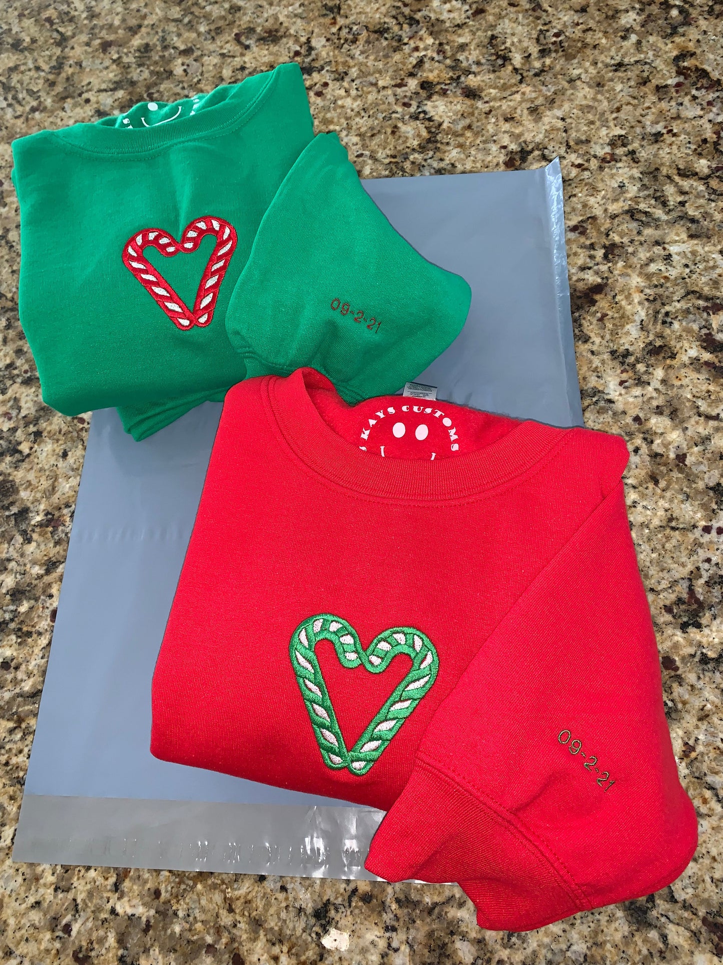 Besties / Couples Candy Cane Embroidered Hearts