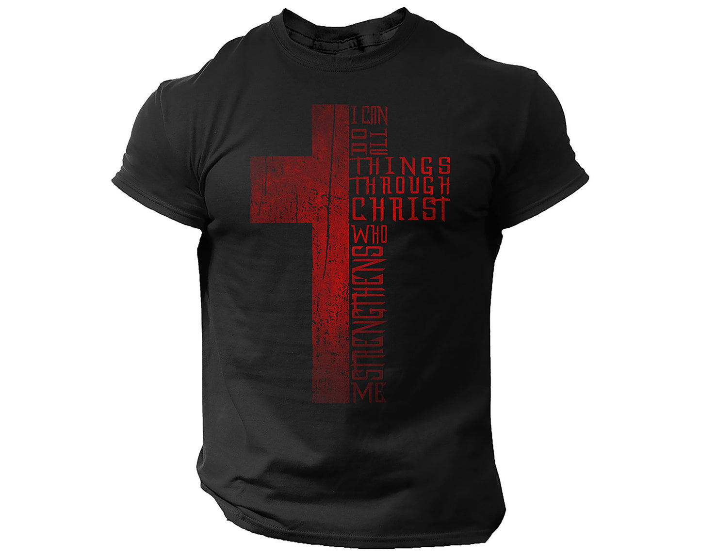 Cross T-Shirt Christian Men Faith Vintage Style Bible Religious Tee I Can Do All Things Through Christ