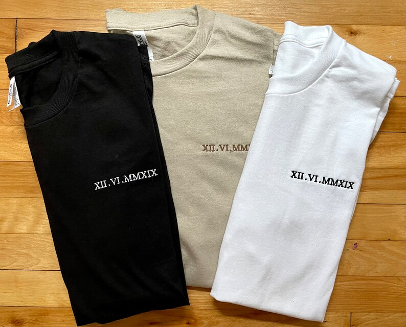 Custom Embroidered Couple Roman Numeral T-shirt Ⅲ