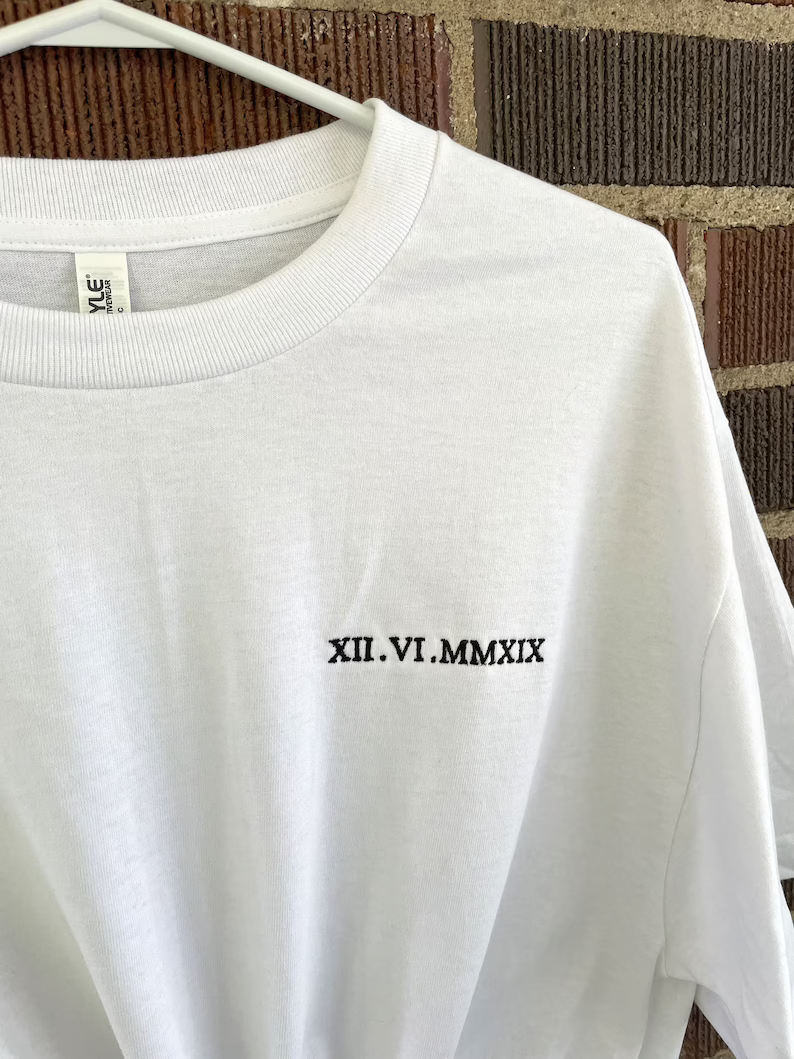 Custom Embroidered Couple Roman Numeral T-shirt Ⅲ