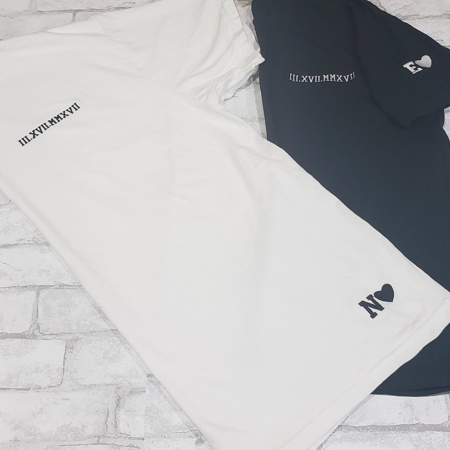 Custom Embroidered Couple Roman Numeral T-shirt Ⅲ