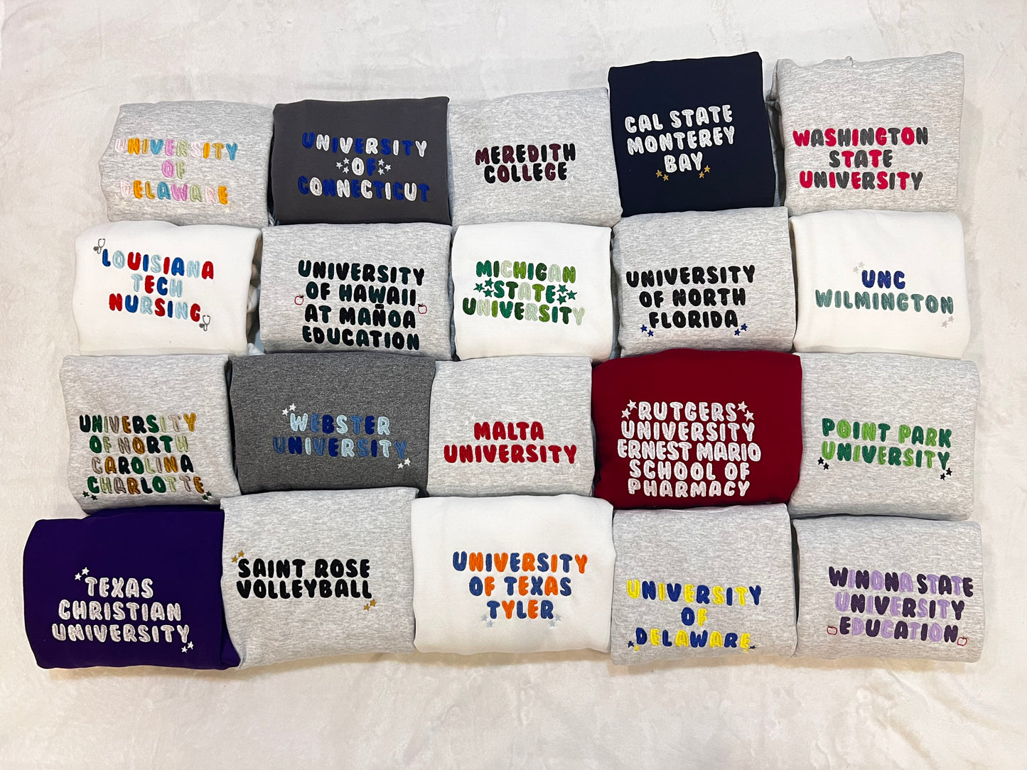 Custom Bubble Letter College/University Embroidered Sweatshirts