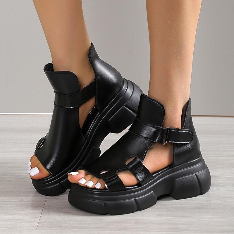 Peep Toe Velcro Platform Sandals