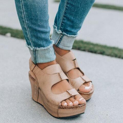 Solid Color Slope Heel Sandals