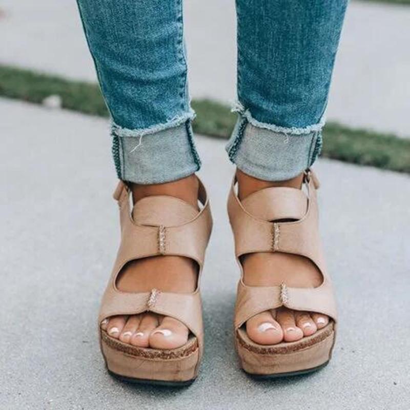 Solid Color Slope Heel Sandals