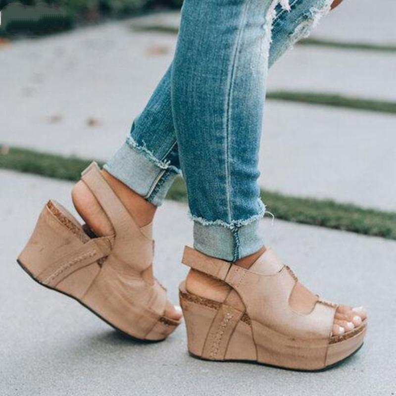 Solid Color Slope Heel Sandals