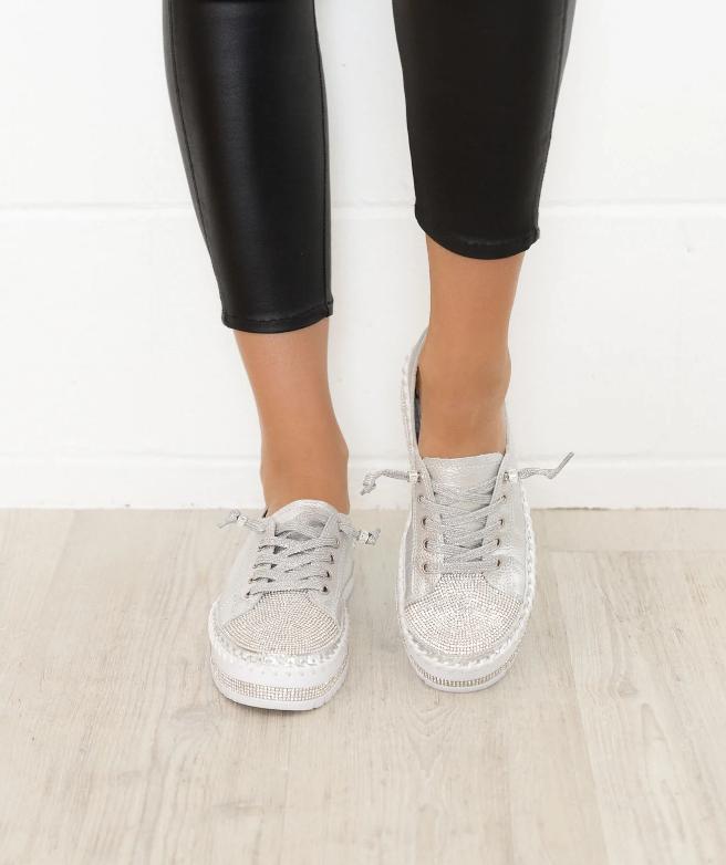 Shiny Leather Diamond Sneakers