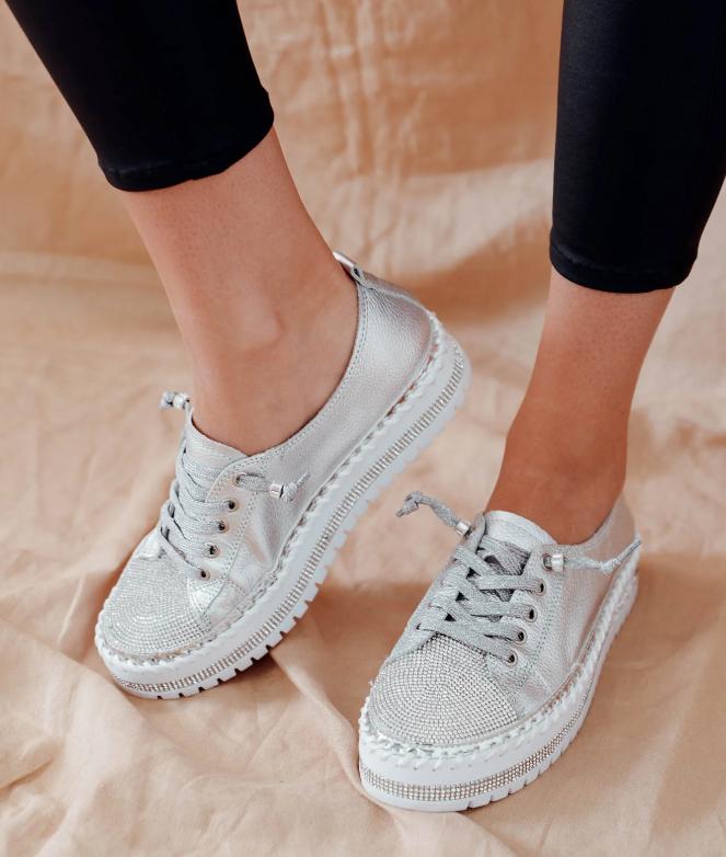 Shiny Leather Diamond Sneakers