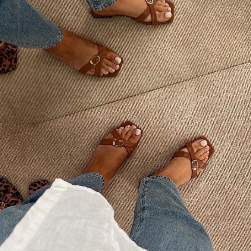 Cross Strap Flat Sandals