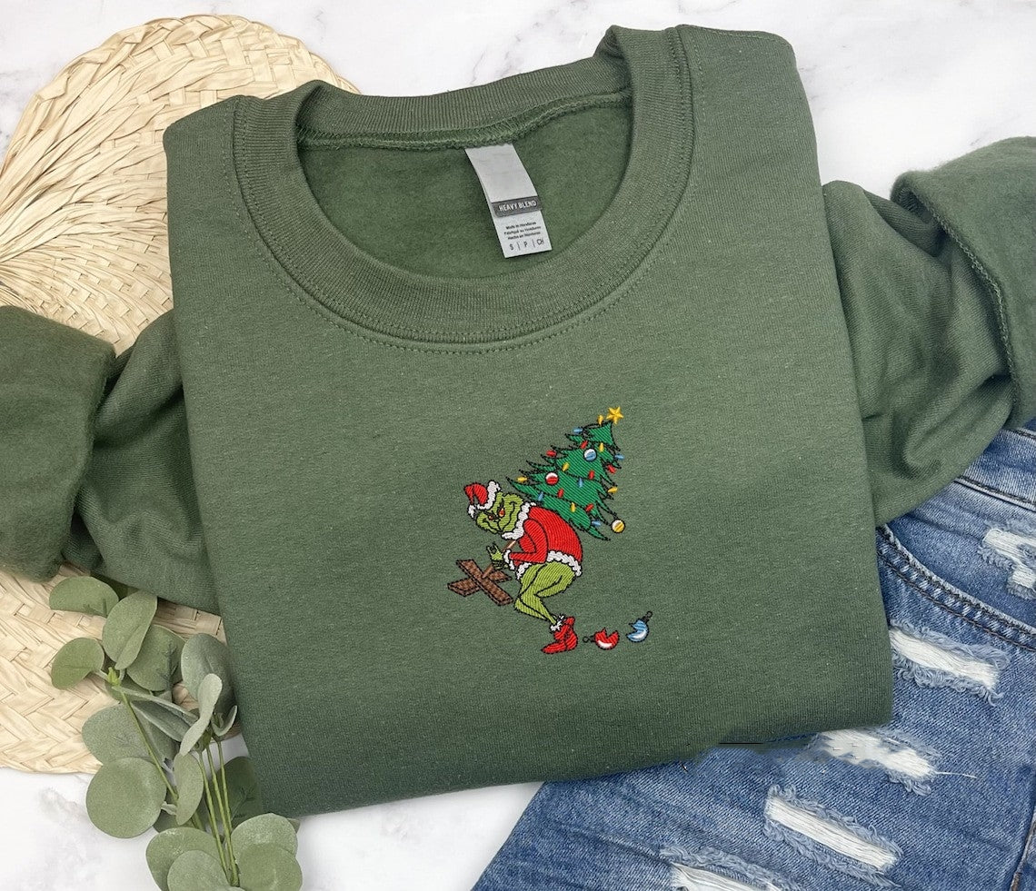 Embroidered Christmas 'Stealing the Christmas Tree' Sweatshirt Hoodie