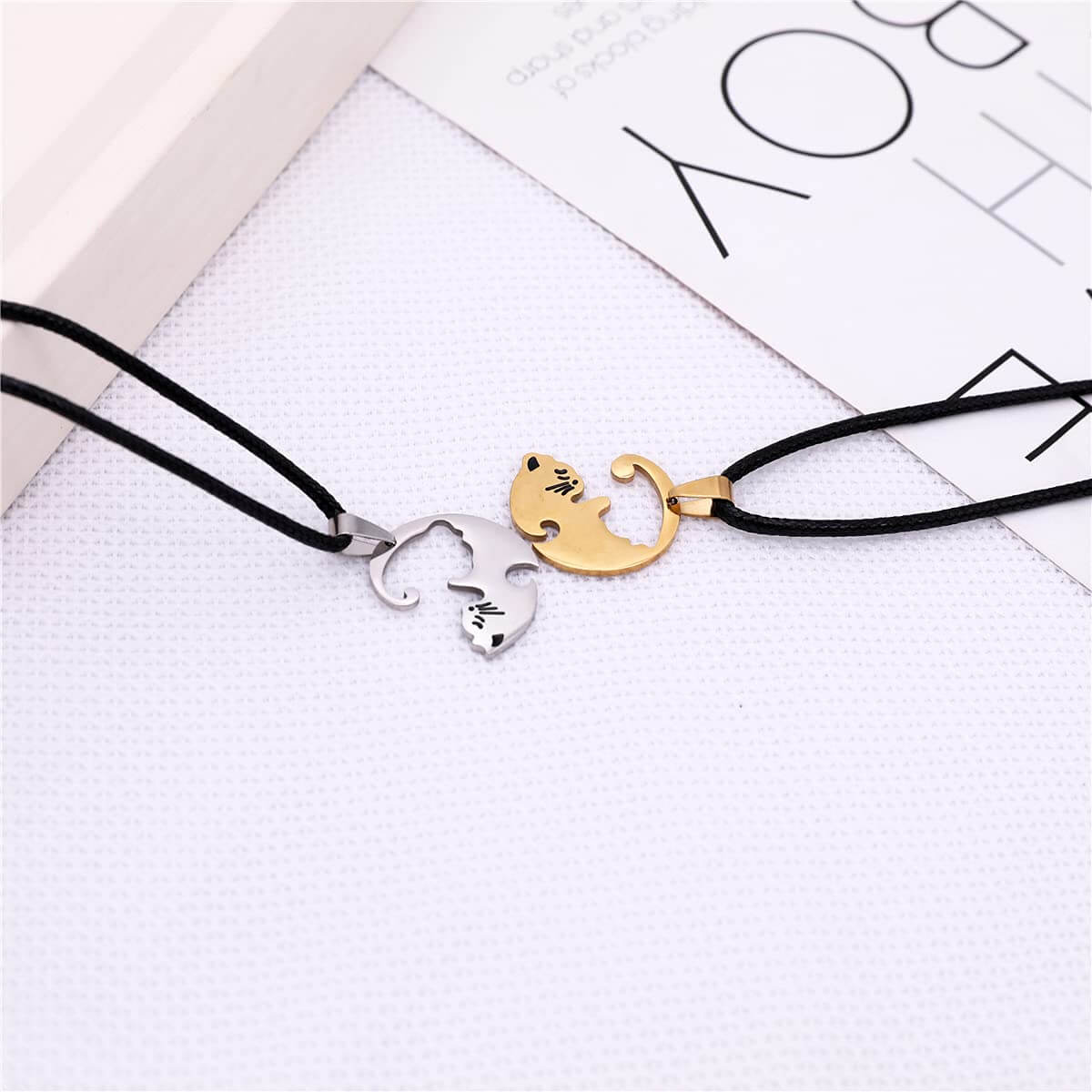 Couple Cat Stitching Necklace