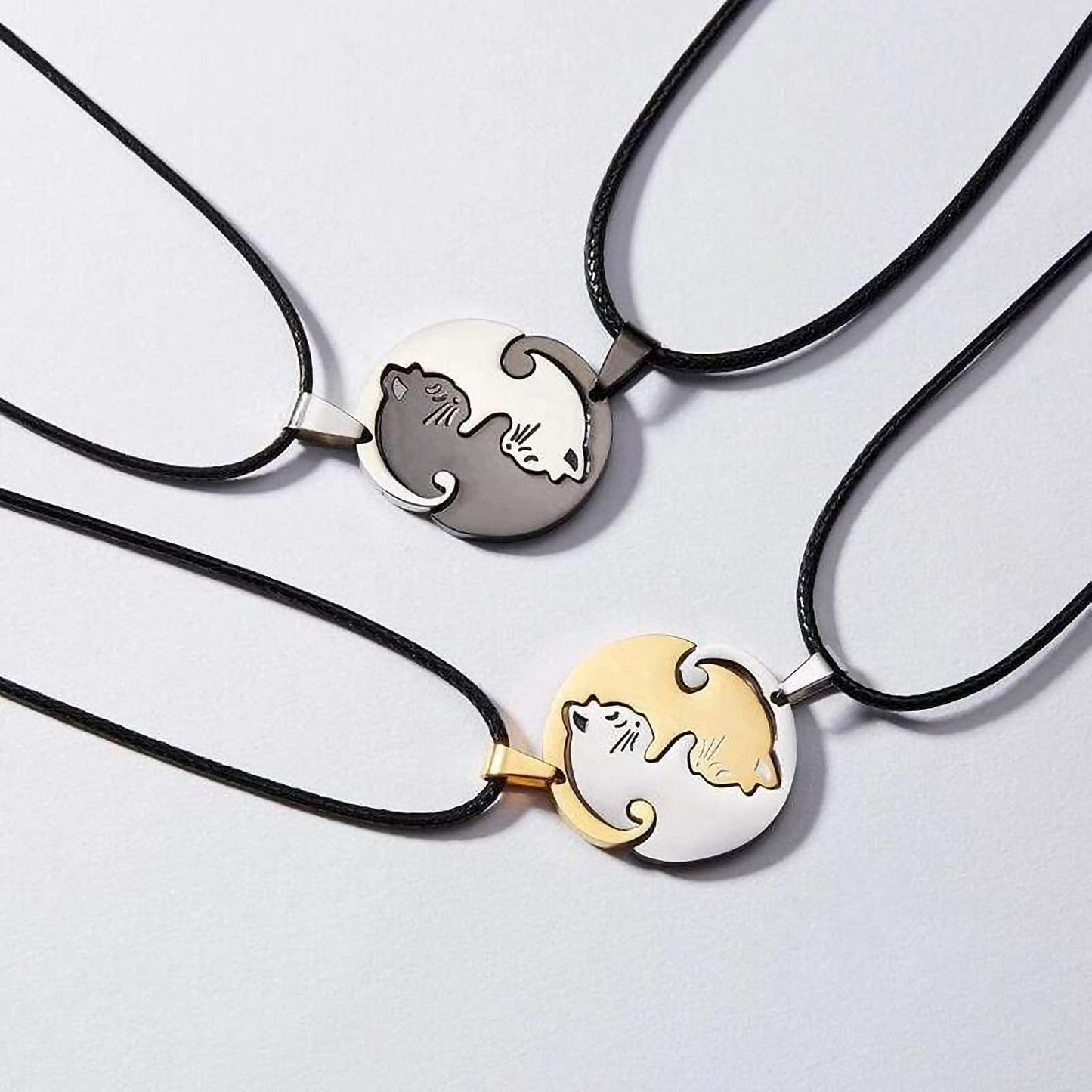 Couple Cat Stitching Necklace