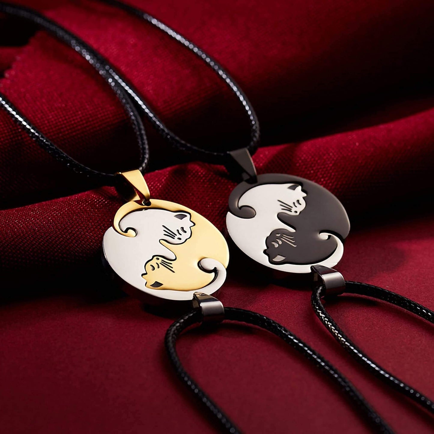 Couple Cat Stitching Necklace