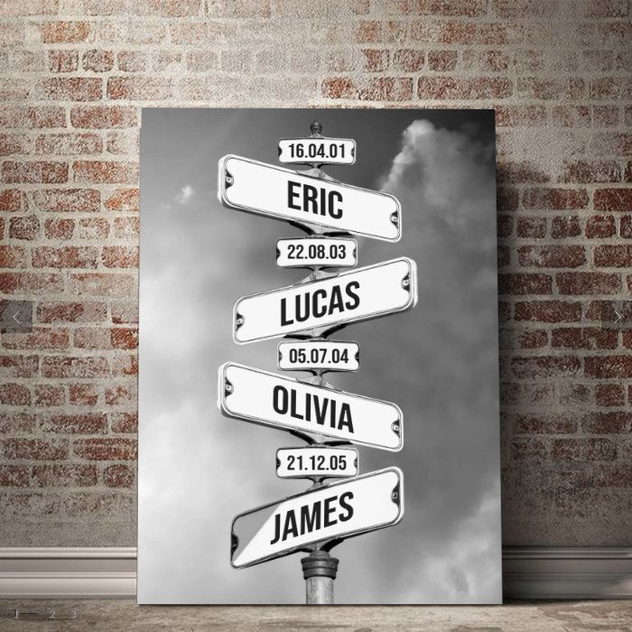 Custom Kids Name Birth Date Intersection Sign Canvas Gift