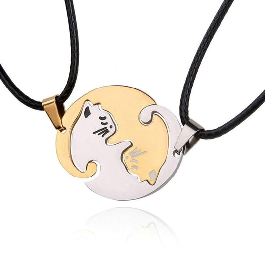 Couple Cat Stitching Necklace