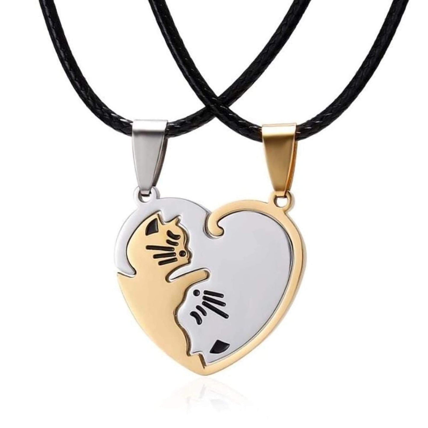 Couple Cat Stitching Necklace