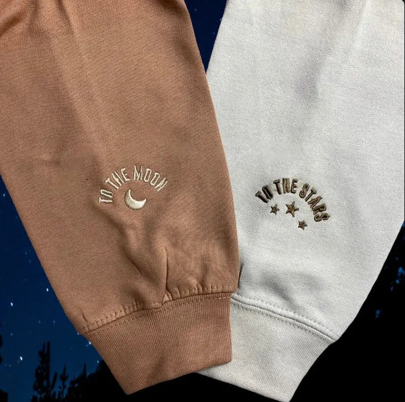 To The Moon, To The Stars Embroidered On Sleeve Crewneck sweatshirts / Hoodies customifeel