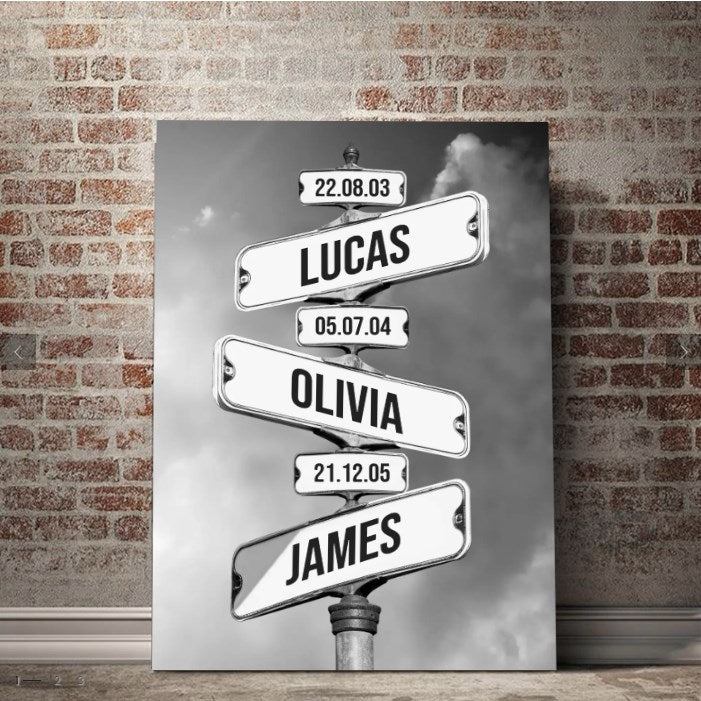 Custom Kids Name Birth Date Intersection Sign Canvas Gift